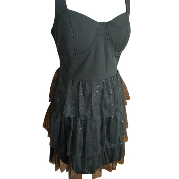 Cocktail evening DATE NIGHT dress by Crystal Doll layer glitter sequin tulle M - Picture 5 of 16